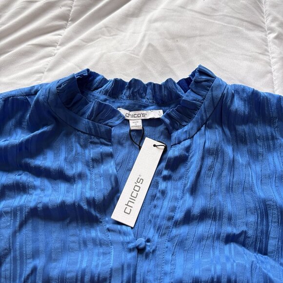 Chicos Womens Size 3 XL Blue Long Sleeve Button Up Top Blouse NWT 89.50 V Neck - Picture 3 of 7